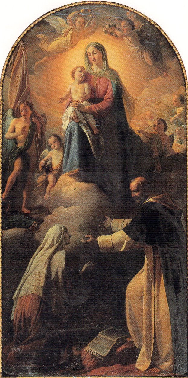 Nadonna dek Rosario con i Santi Domenico e Caterina - 1855 - olio su tela cm. 340x170 - Chiesa dei SS. Pietro e Paolo . Casterezzato (BS)